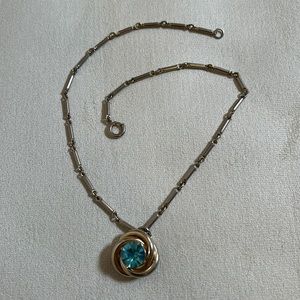 Silver tones chocker necklace with large crystal pendant